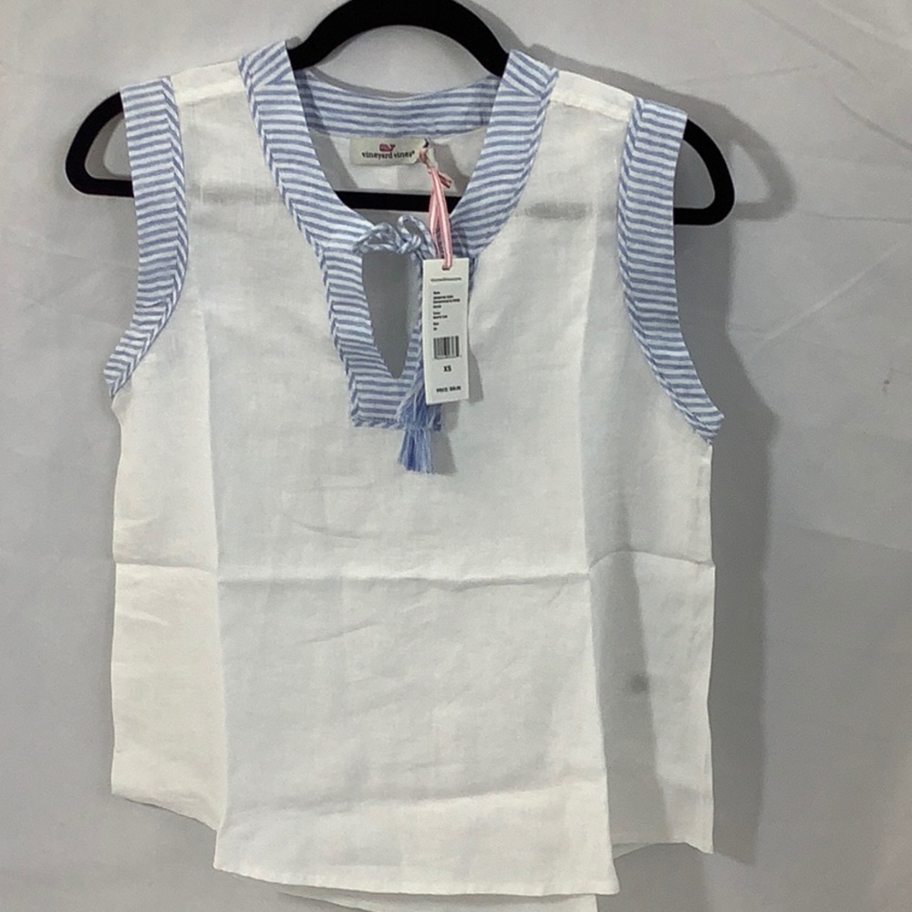 NWT- Women's Vineyard Vines Tassel Tie Sleeveless Linen Blouse